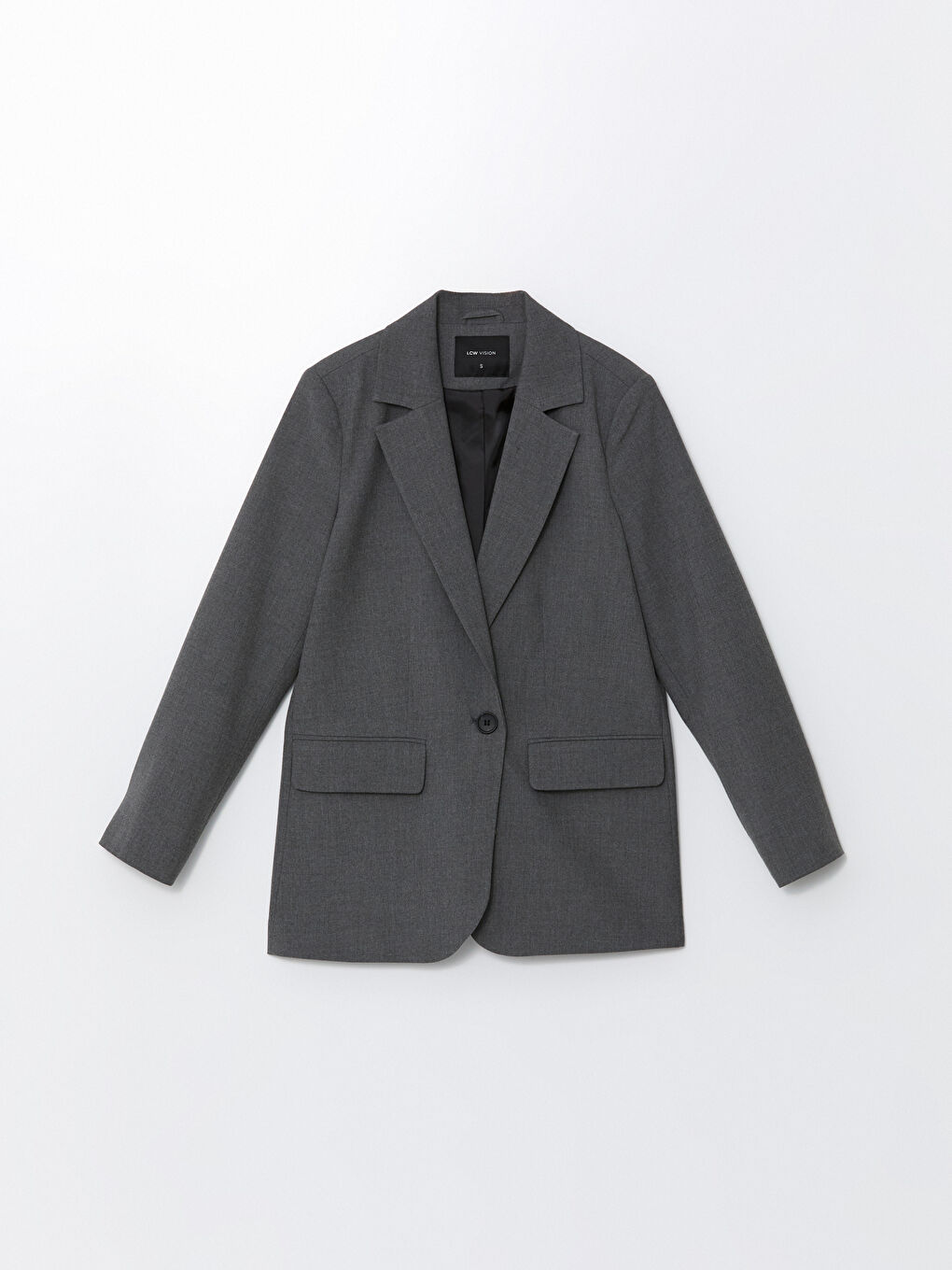 LCW Vision Grey Mel - Lacivert Keten Görünümlü Kadın Blazer Ceket - 4