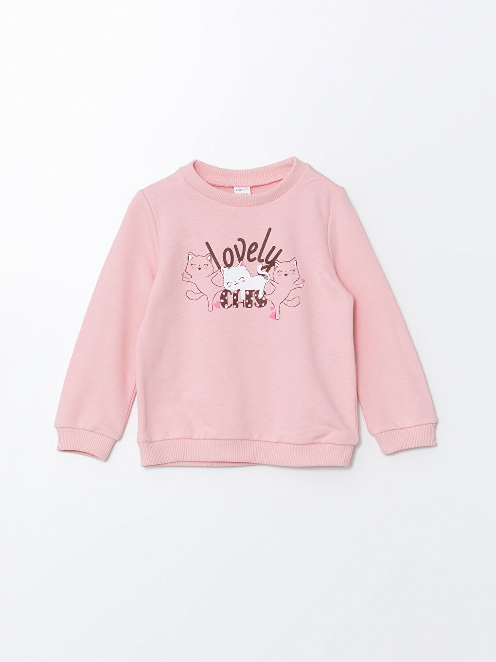 LCW ECO Pembe Bisiklet Yaka Baskılı Kız Bebek Sweatshirt ve Eşofman Alt 2'li Takım - 1