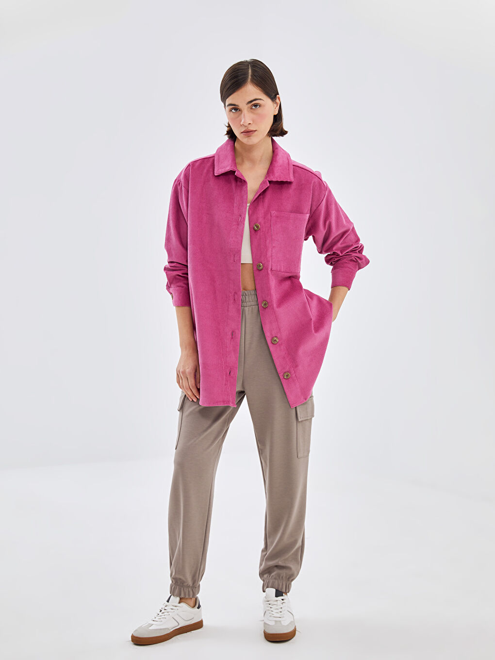 Textured Oversize Velvet Women's Shirt Jacket-1