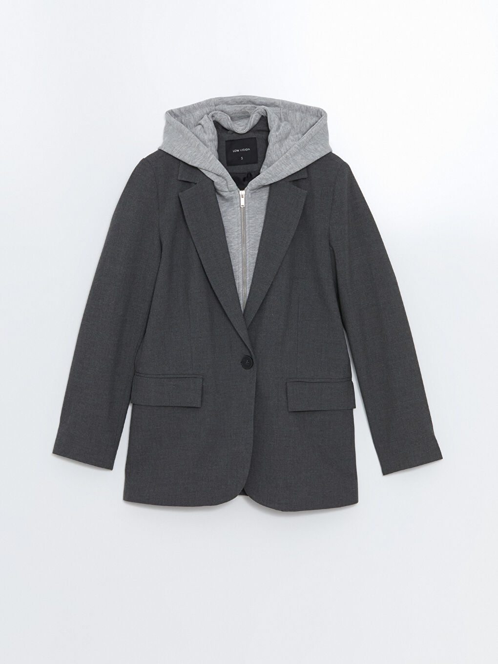 LCW Vision Grey Mel - Lacivert Kapüşonlu Kadın Blazer Ceket - 5