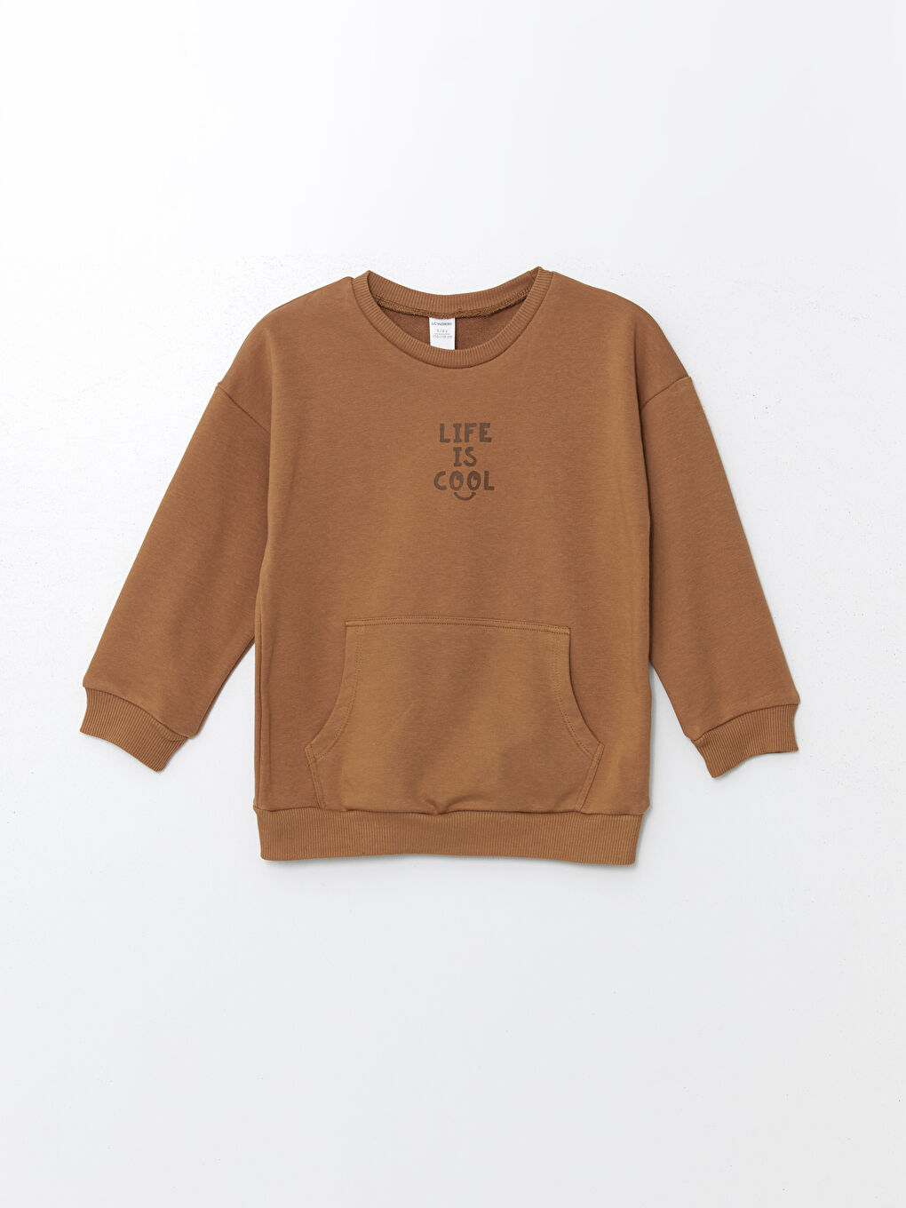 LCW Kids Açık Kahverengi Bisiklet Yaka Baskılı Erkek Bebek Sweatshirt ve Eşofman Alt 2'li Takım - 1