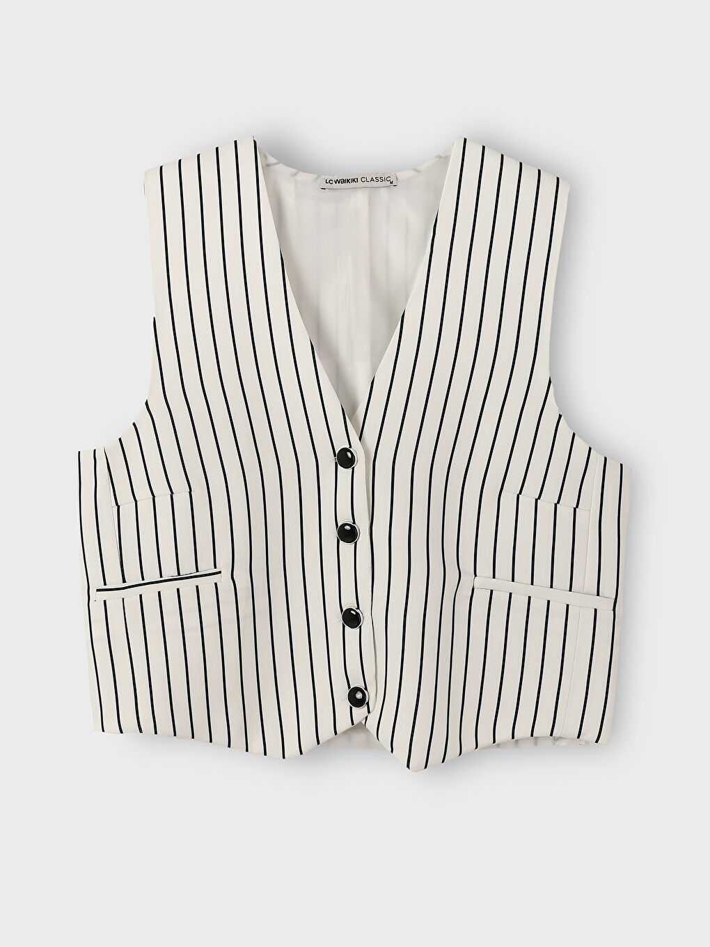 صدرية البدلة الكلاسيكية المخططة بياقة على شكل حرف V للسيدات