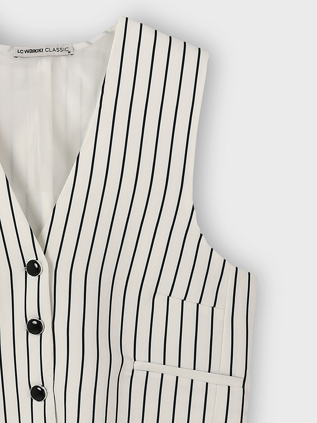 صدرية البدلة الكلاسيكية المخططة بياقة على شكل حرف V للسيدات-3