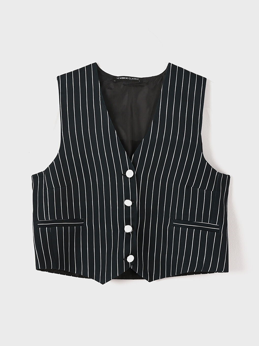 صدرية البدلة الكلاسيكية المخططة بياقة على شكل حرف V للسيدات