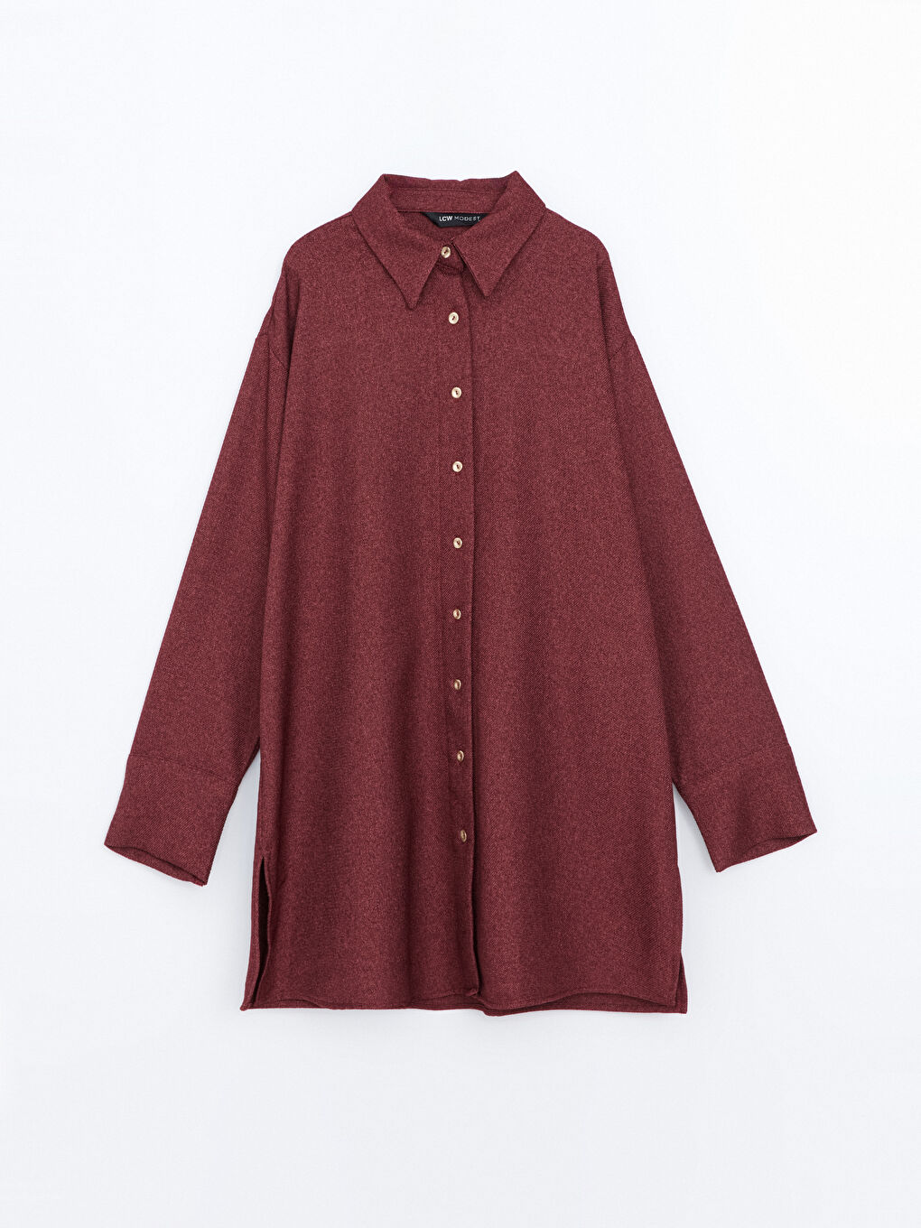 LCW Modest Bordo Oversize Kadın Gömlek Tunik