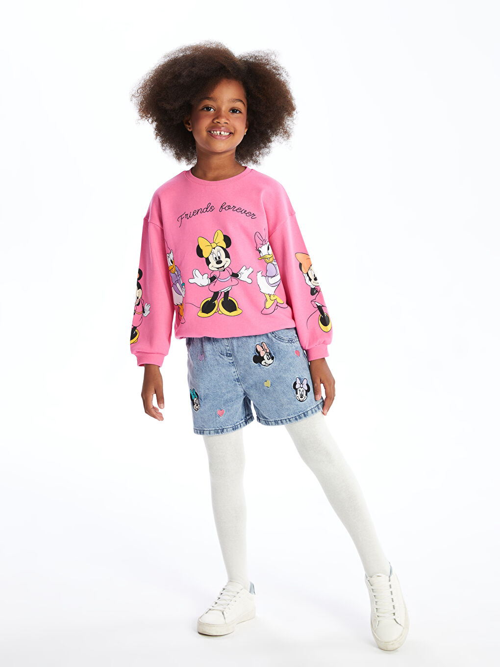 LCW Kids Karışık Beli Lastikli Minnie Mouse Nakışlı Kız Çocuk Jean Şort - 1