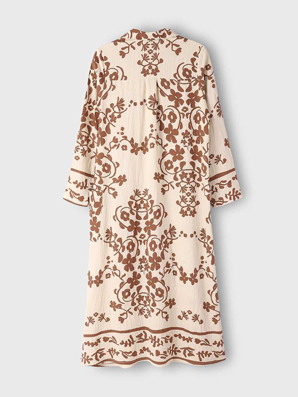 فستان قميص كم طويل منقوش للسيدات-3