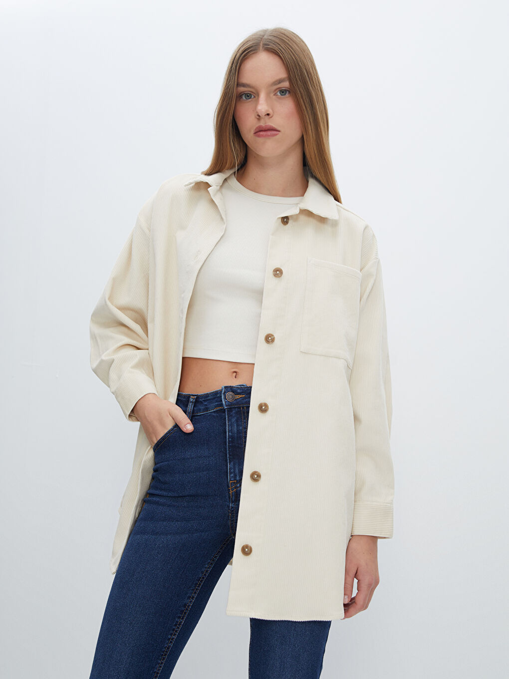 Textured Oversize Velvet Women's Shirt Jacket -W4IB28Z8-G5M