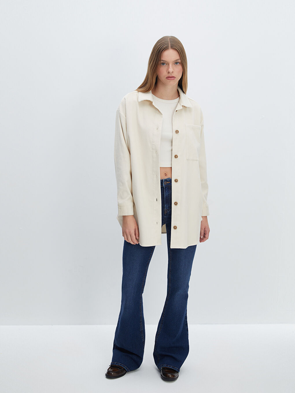 Textured Oversize Velvet Women's Shirt Jacket -W4IB28Z8-G5M