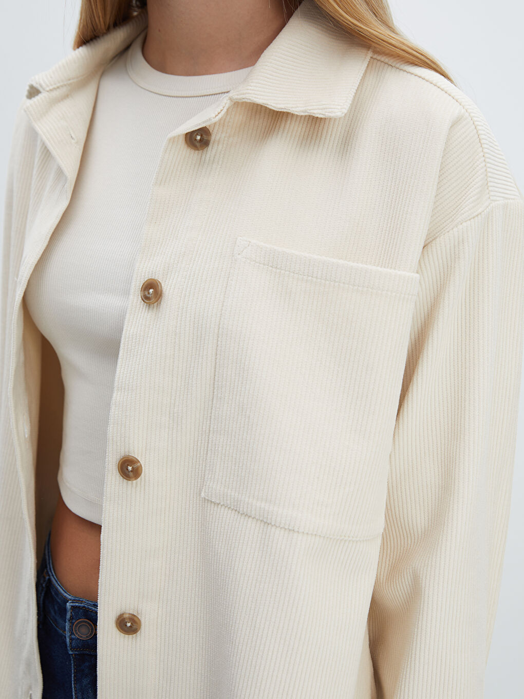 Textured Oversize Velvet Women's Shirt Jacket -W4IB28Z8-G5M