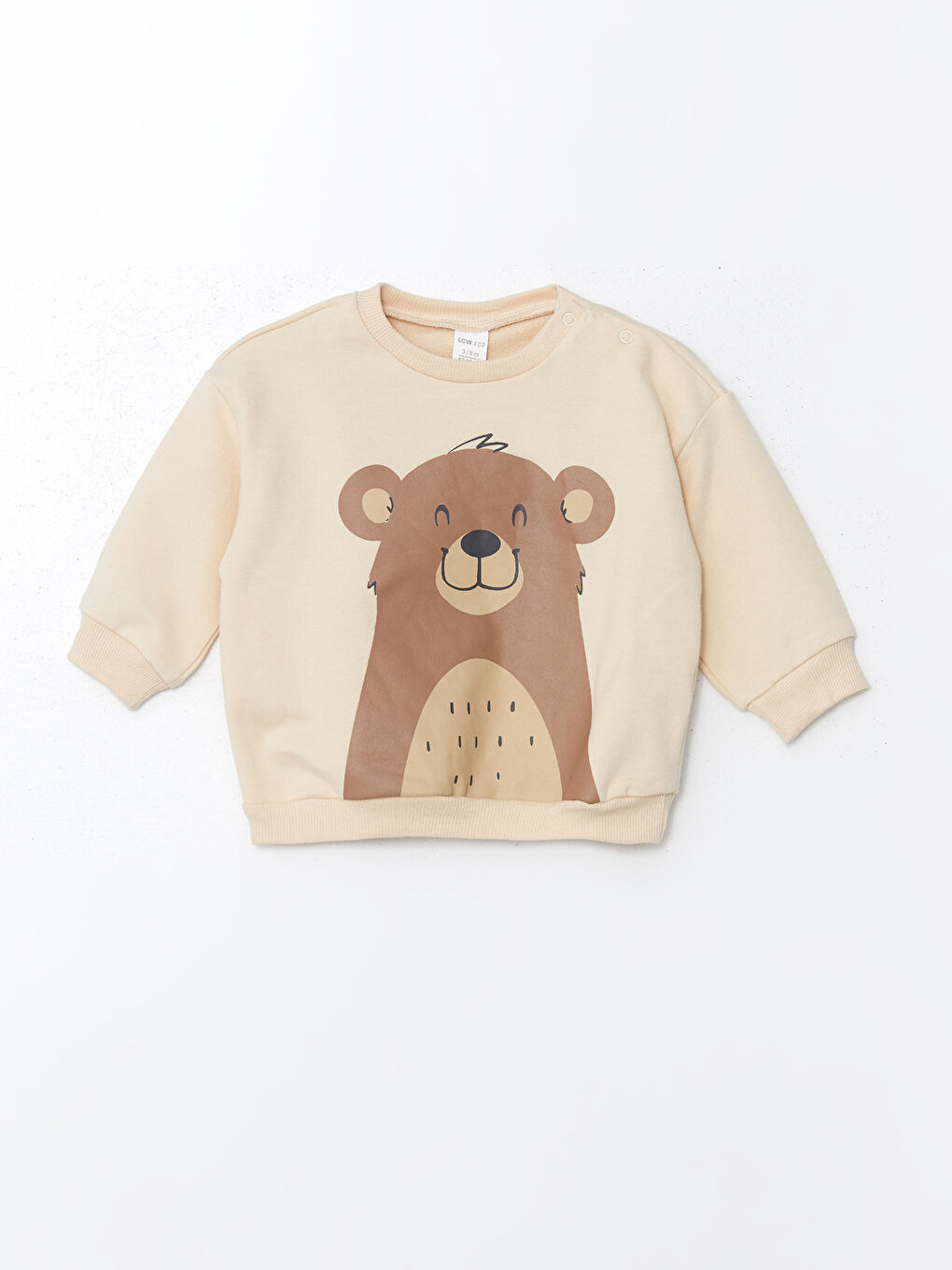 Bej Bisiklet Yaka Uzun Kollu Baskılı Erkek Bebek Sweatshirt ve Eşofman Alt 2'li Takım-1