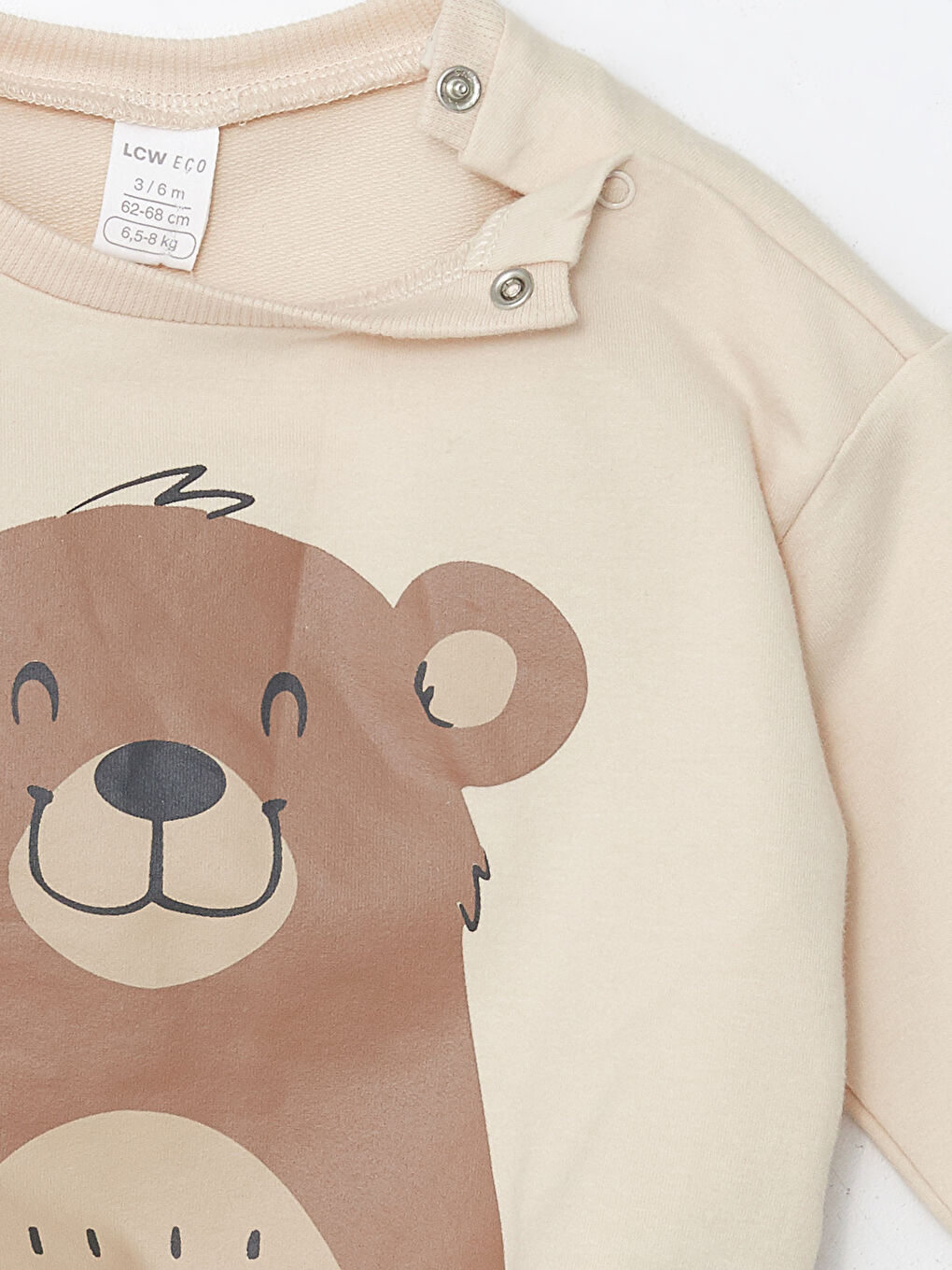 Bej Bisiklet Yaka Uzun Kollu Baskılı Erkek Bebek Sweatshirt ve Eşofman Alt 2'li Takım-4