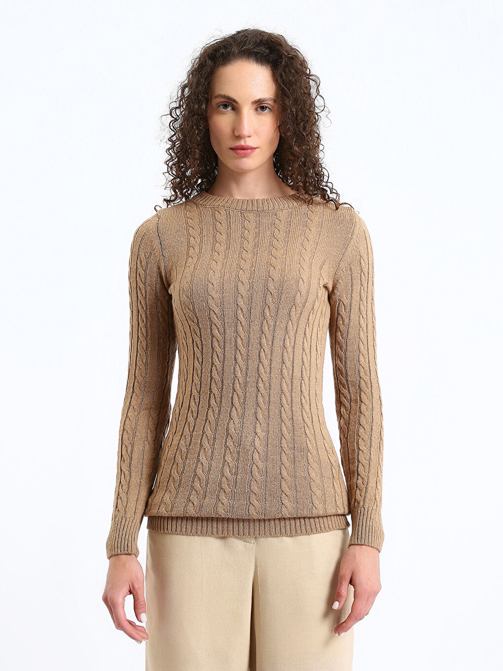Crew Neck Self-Patterned Women's Knitwear Sweater