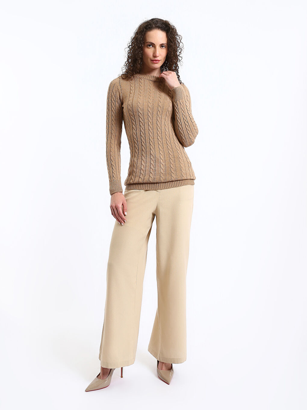 Crew Neck Self-Patterned Women's Knitwear Sweater-1