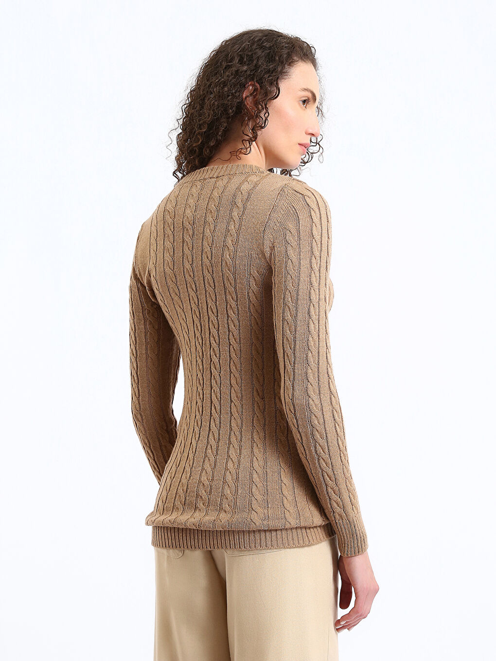 Crew Neck Self-Patterned Women's Knitwear Sweater-4