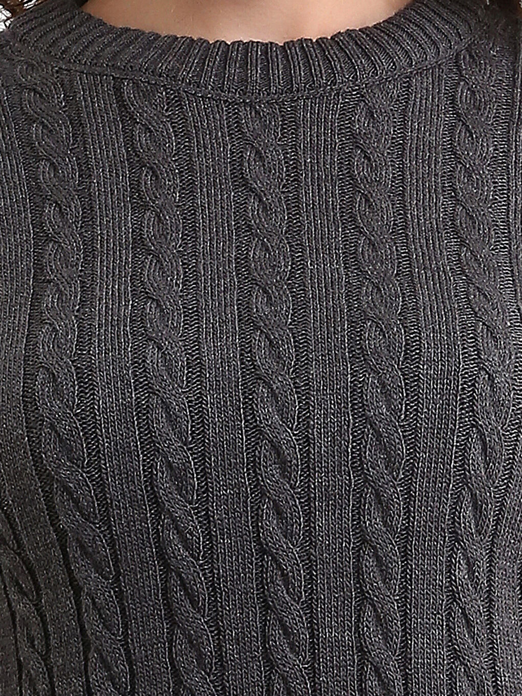 Crew Neck Self-Patterned Women's Knitwear Sweater-2