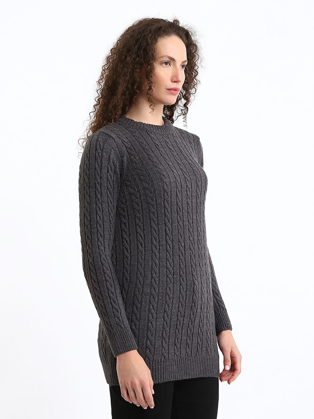 Crew Neck Self-Patterned Women's Knitwear Sweater-3