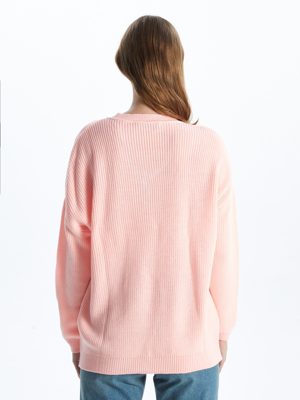 V-neck Hole-knitted Long Sleeve Women's Knitwear Sweater-3