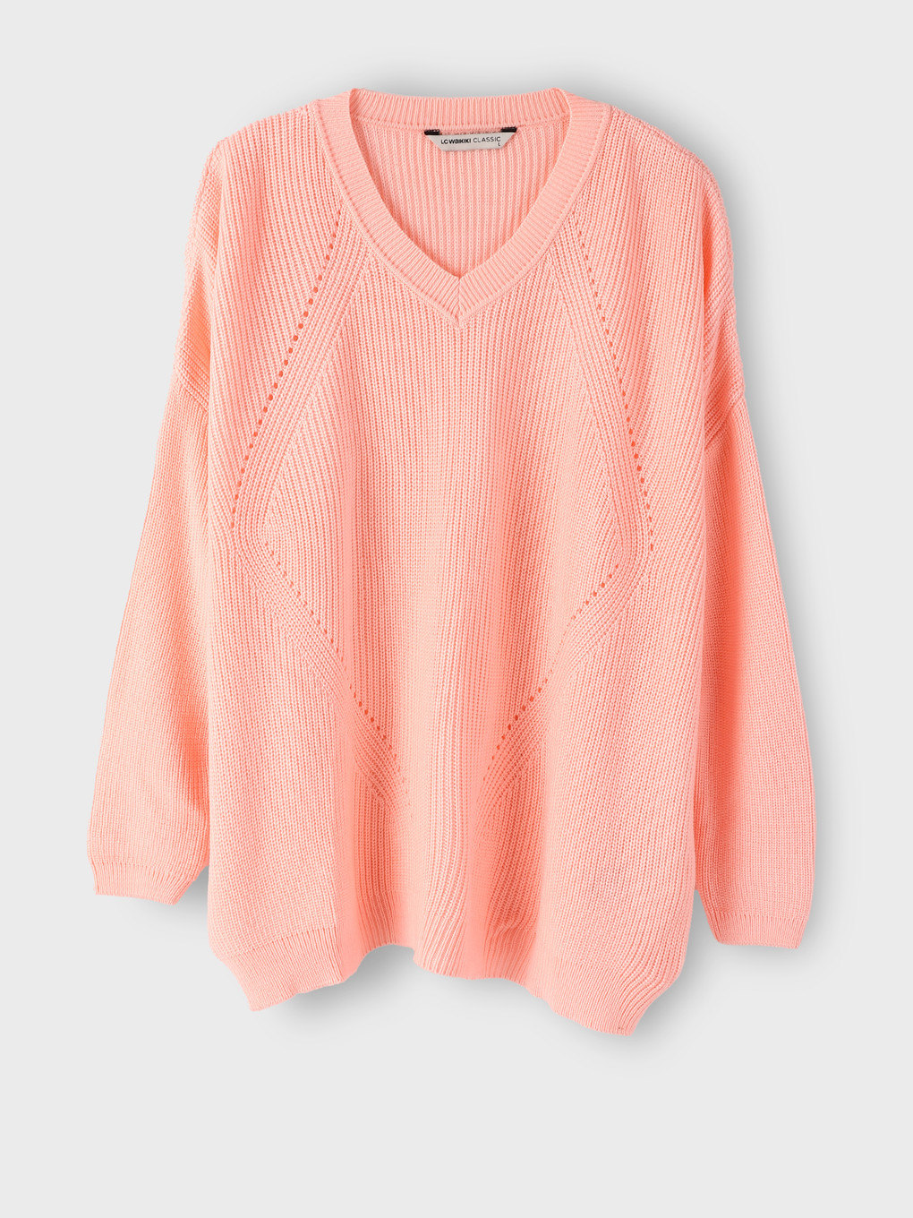 V-neck Hole-knitted Long Sleeve Women's Knitwear Sweater-4