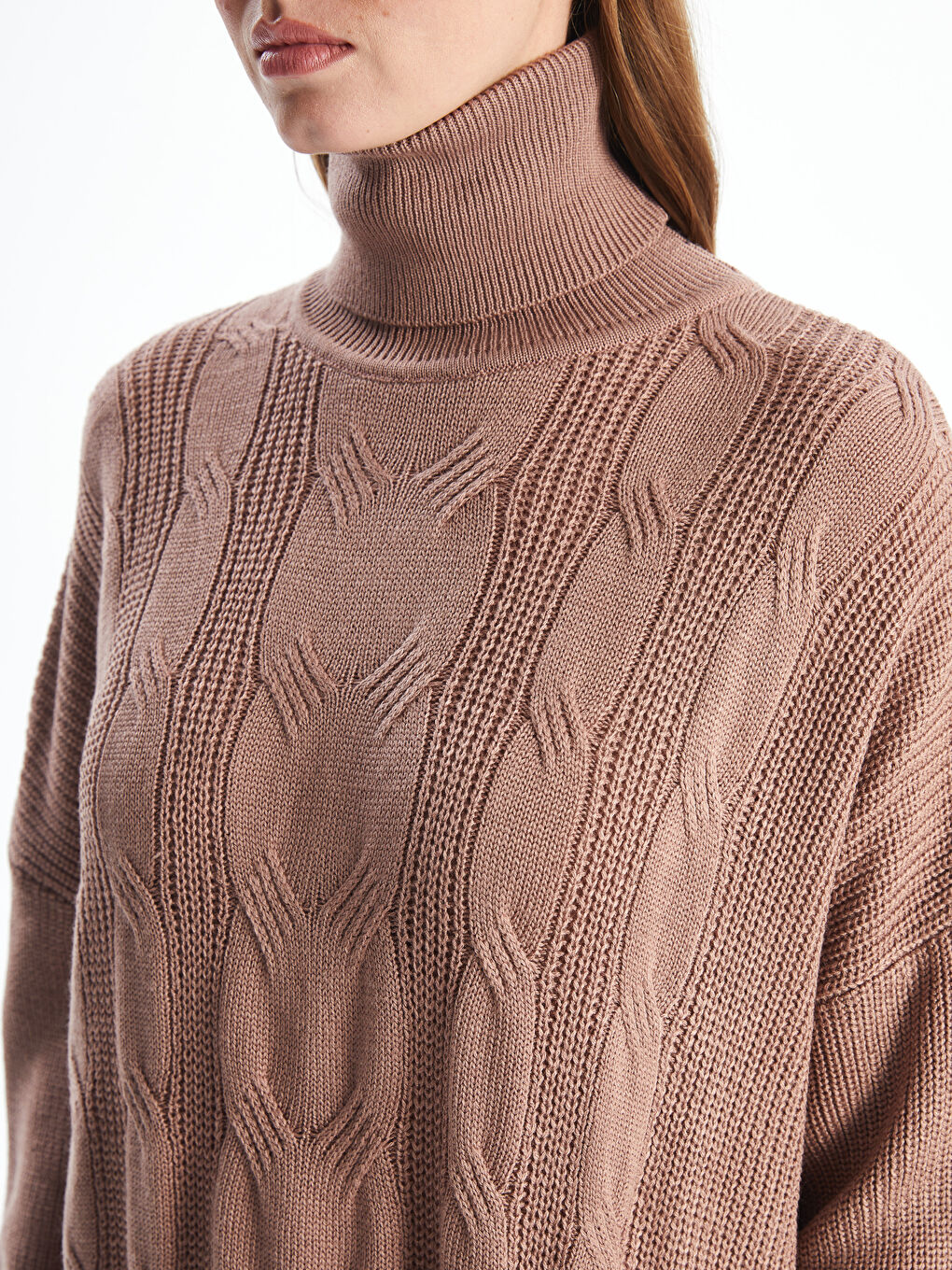 Turtleneck Self Patterned Oversize Women's Knitwear Tunic-2