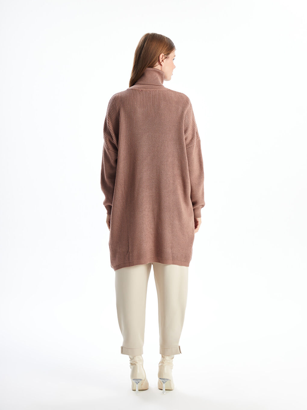 Turtleneck Self Patterned Oversize Women's Knitwear Tunic-3