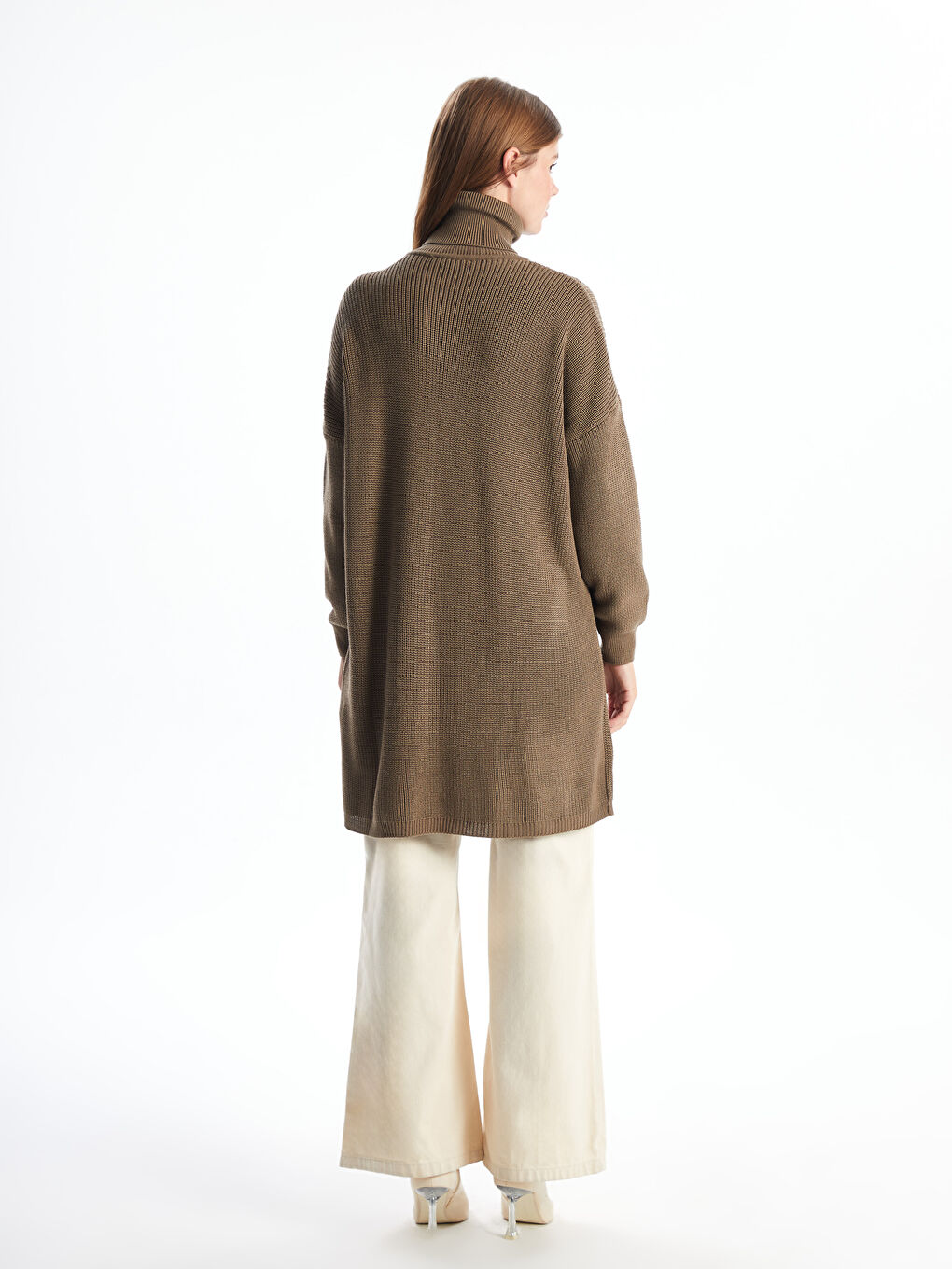 Turtleneck Self Patterned Oversize Women's Knitwear Tunic -W4IC54Z8-GMZ