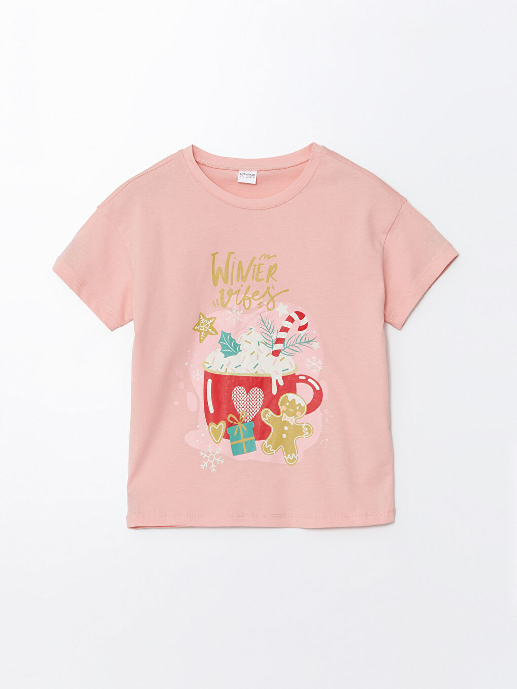 LCW Kids Pembe Bisiklet Yaka Baskılı Kısa Kollu Kız Çocuk Şortlu Pijama Takımı - 1