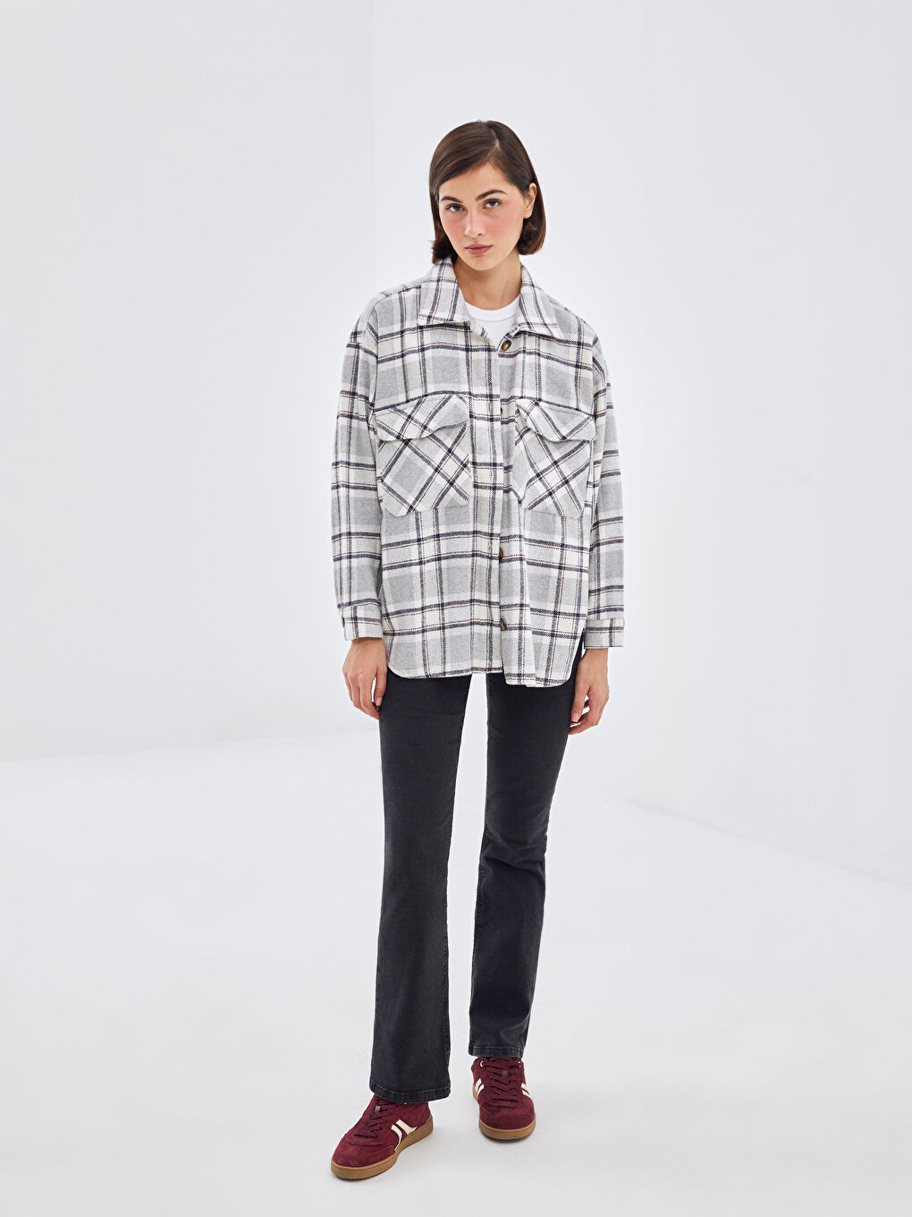 Plaid Oversize Women's Shirt Jacket-1
