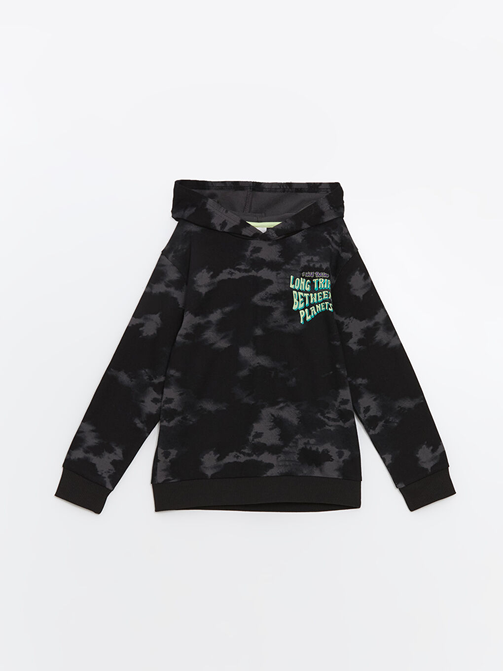 LCW Kids Siyah Baskılı Kapüşonlu Erkek Çocuk Sweatshirt