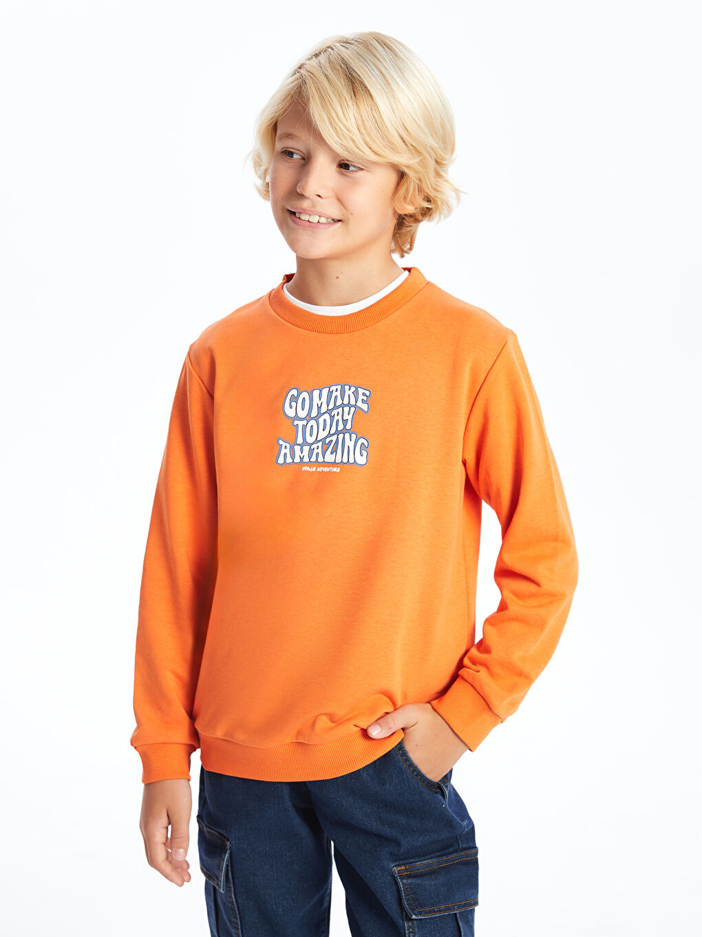 LCW Kids Turuncu Bisiklet Yaka Erkek Çocuk Sweatshirt