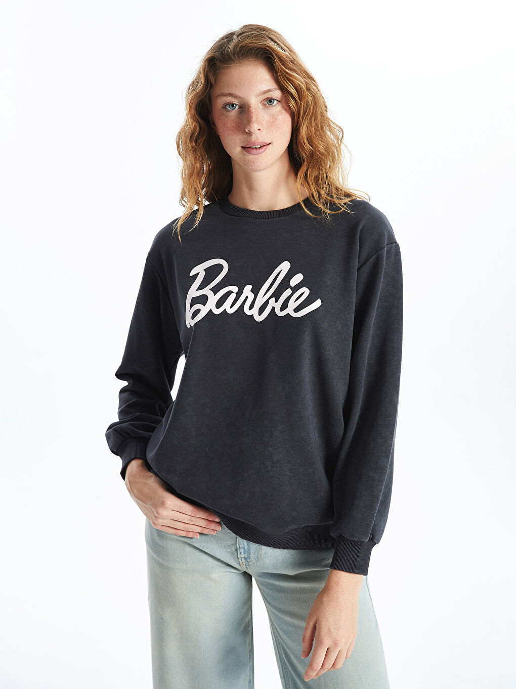 XSIDE Antrasit Bisiklet Yaka Barbie Baskılı Kadın Sweatshirt