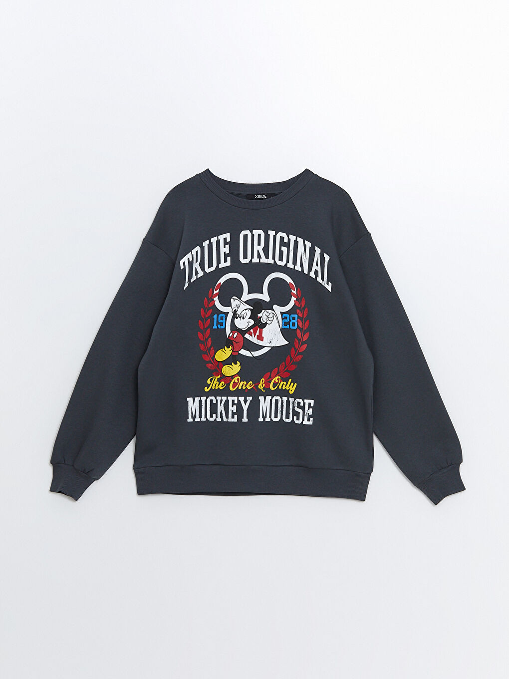 XSIDE Antrasit Bisiklet Yaka Mickey Mouse Baskılı Oversize Kadın Sweatshirt - 4