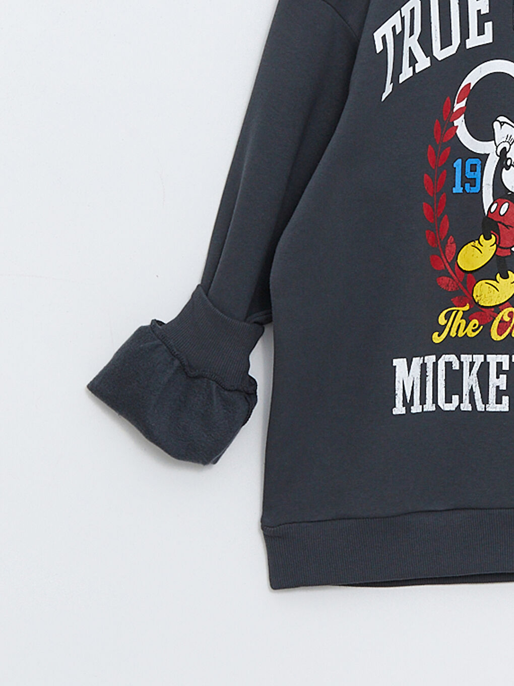 XSIDE Antrasit Bisiklet Yaka Mickey Mouse Baskılı Oversize Kadın Sweatshirt - 5