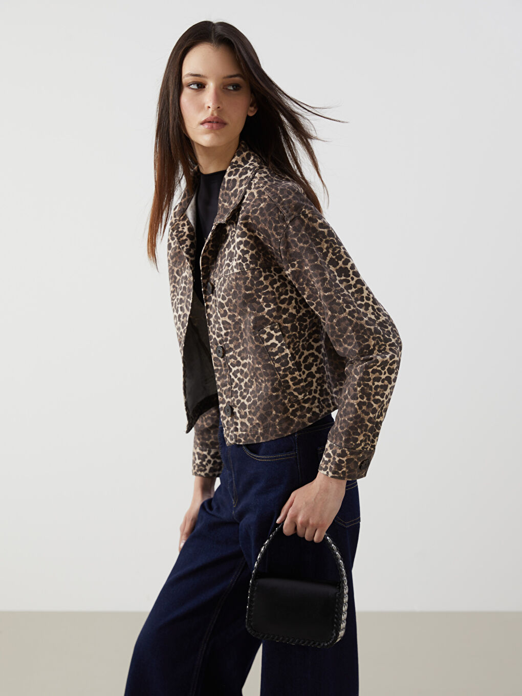 Kahverengi Leopar Desenli Kadın Gömlek Ceket-1