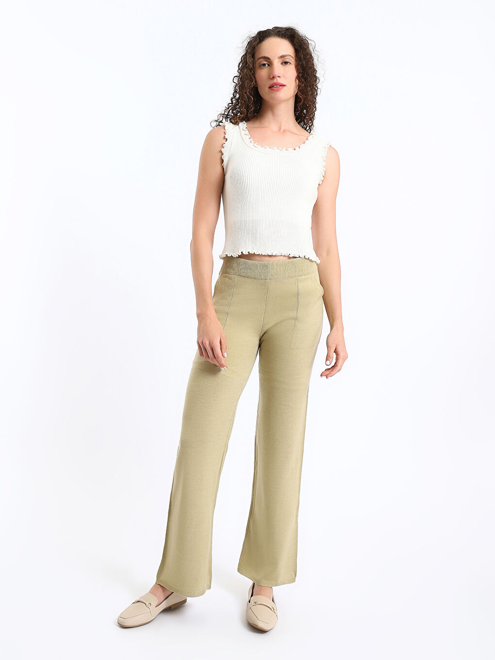 Elasticated Waist Women's Knitwear Trousers-1