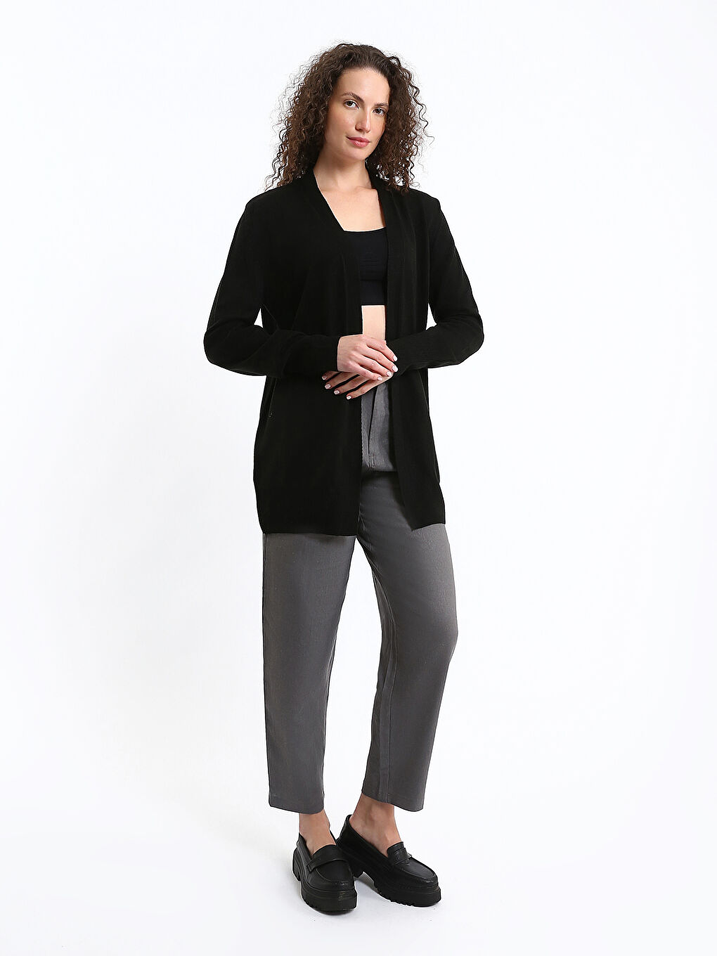 Shawl Collar Plain Long Sleeve Women's Knitwear Cardigan-1