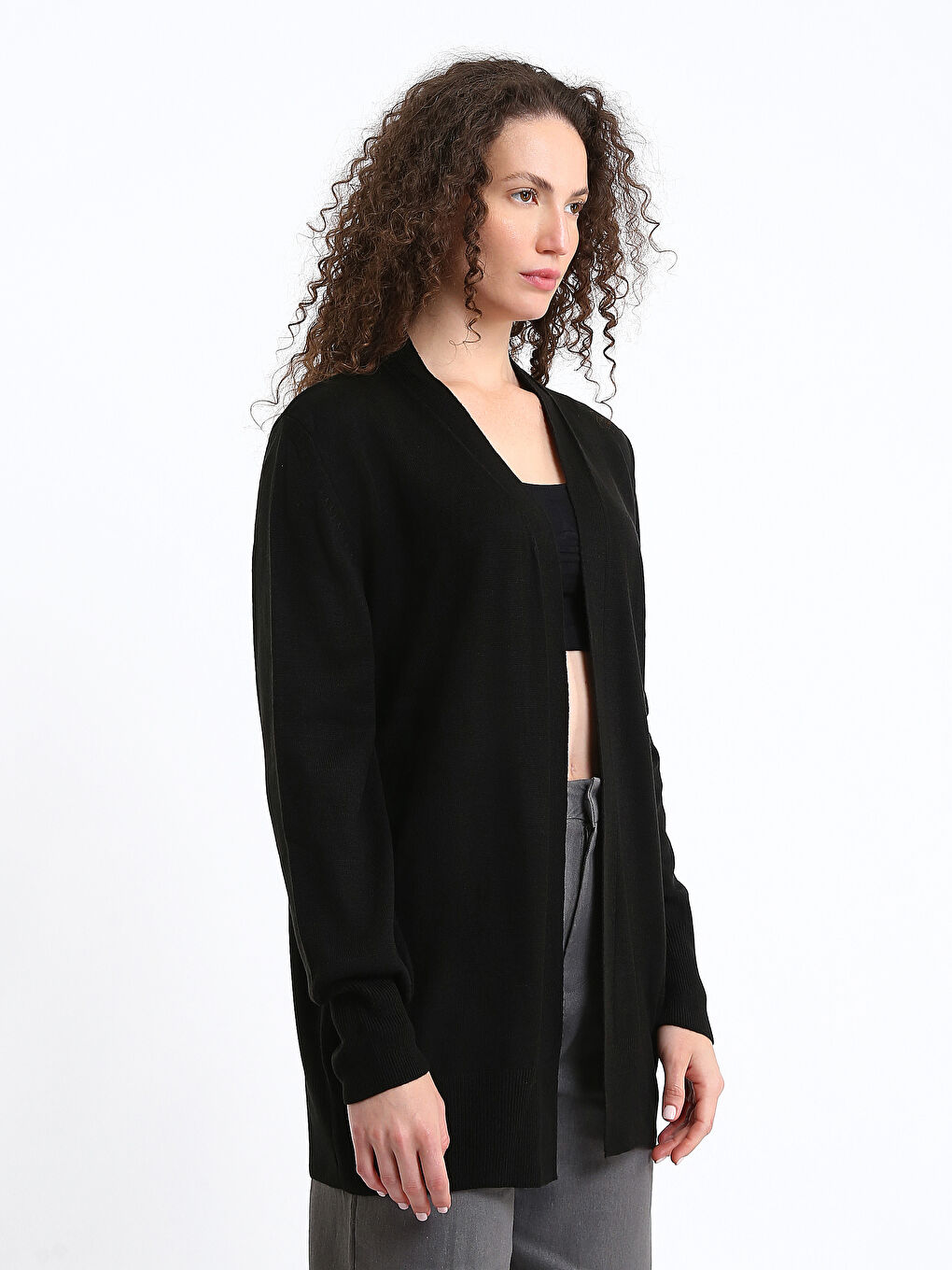 Shawl Collar Plain Long Sleeve Women's Knitwear Cardigan-3