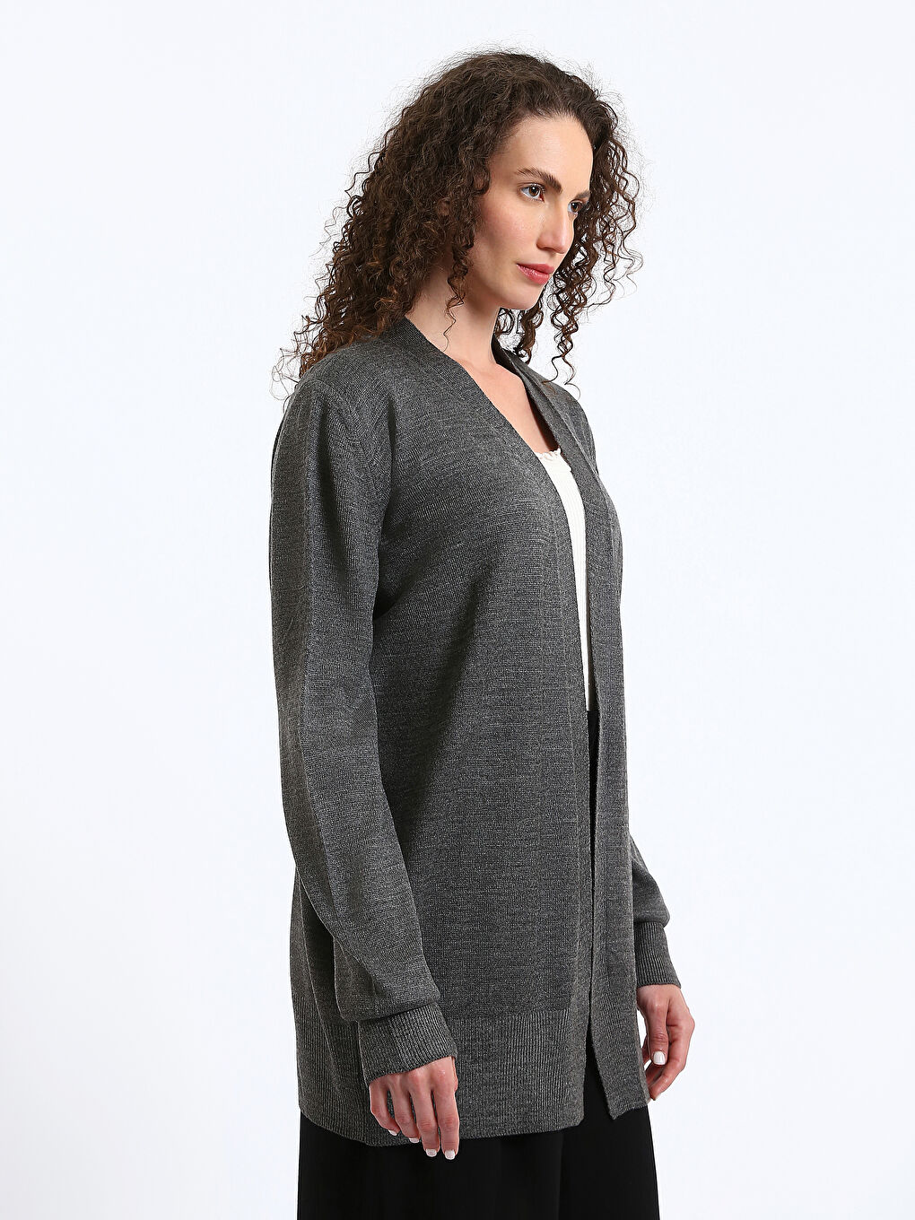 Shawl Collar Plain Long Sleeve Women's Knitwear Cardigan-3