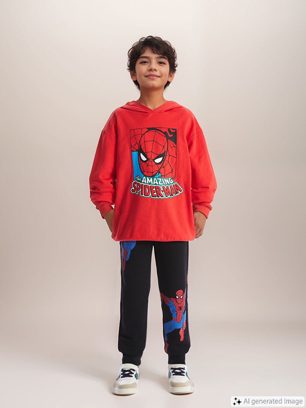 LCW Kids Siyah Beli Lastikli Spiderman Baskılı Erkek Çocuk Jogger Eşofman Altı