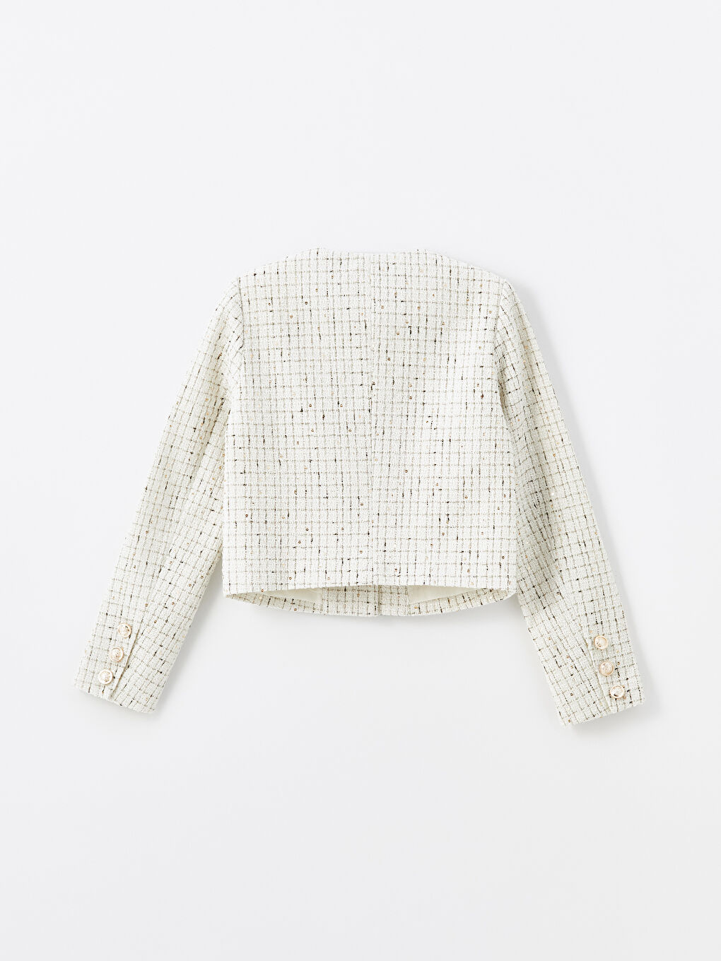 Пиджак из твида в клетку с круглым вырезом для женщин-5