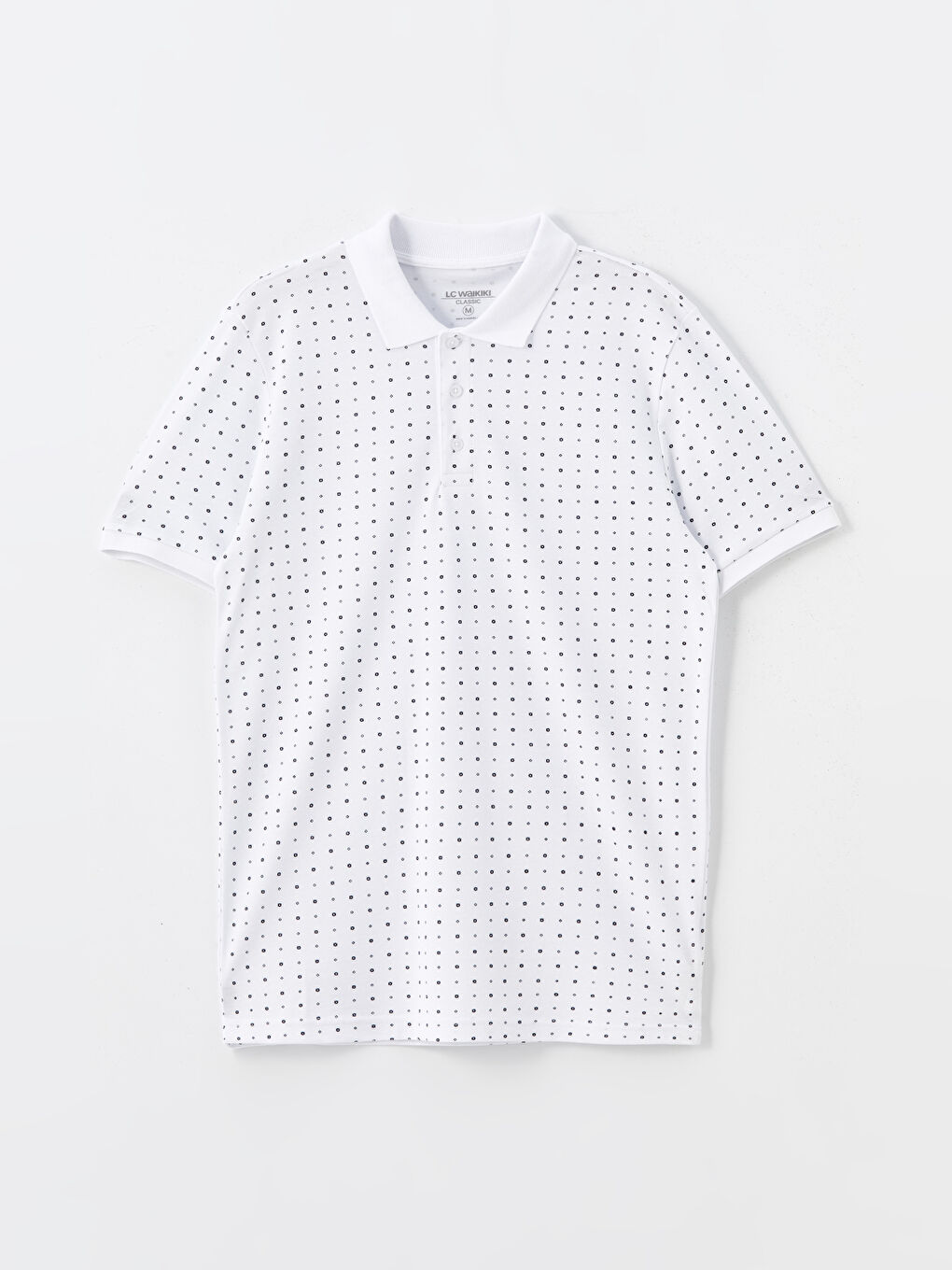 Beyaz Polo Yaka Kısa Kollu Desenli Pike Erkek Tişört-4