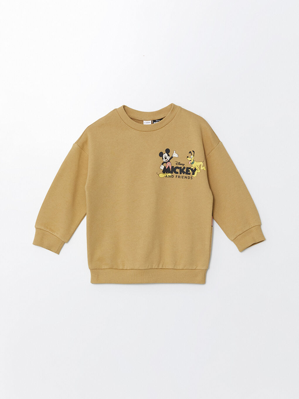 LCW Kids Koyu Bej Bisiklet Yaka Mickey Mouse Baskılı Erkek Çocuk Sweatshirt