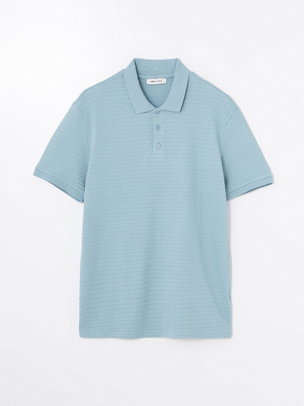Mavi Polo Yaka Kısa Kollu Erkek Dokulu Tişört-5