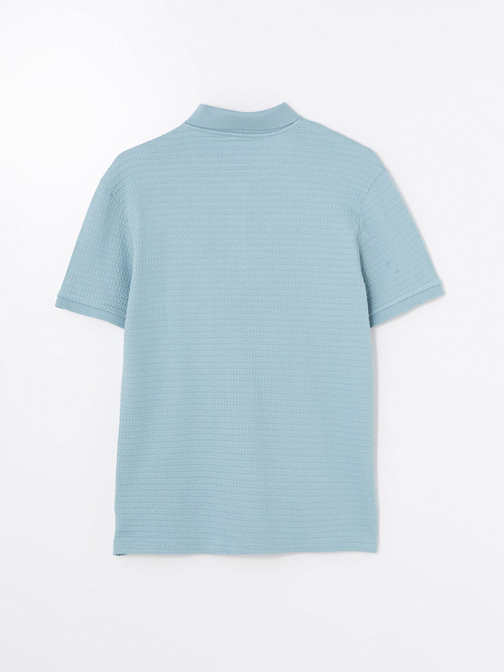 Mavi Polo Yaka Kısa Kollu Erkek Dokulu Tişört-6