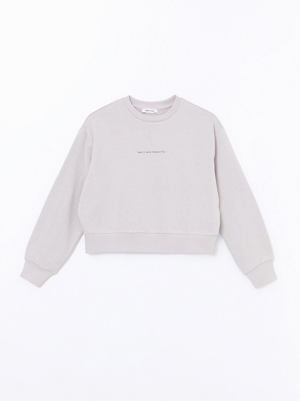 LCW Vision Gri Bisiklet Yaka Baskılı Oversize Kadın Kalın Sweatshirt - 4