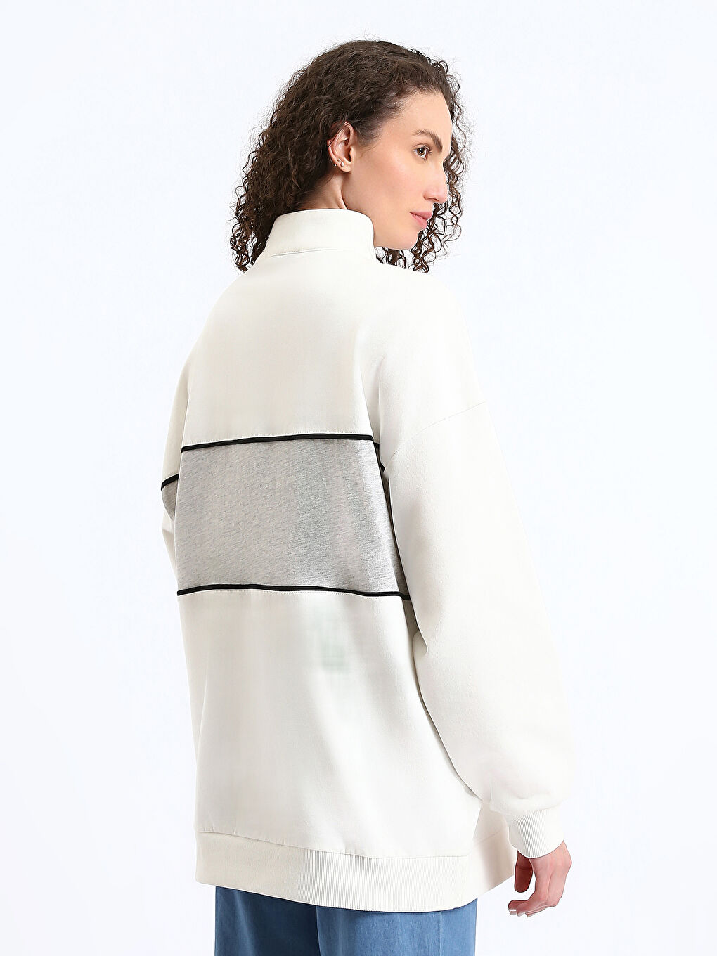 Funnel Neck Printed Oversize Women's Thick Sweatshirt-4