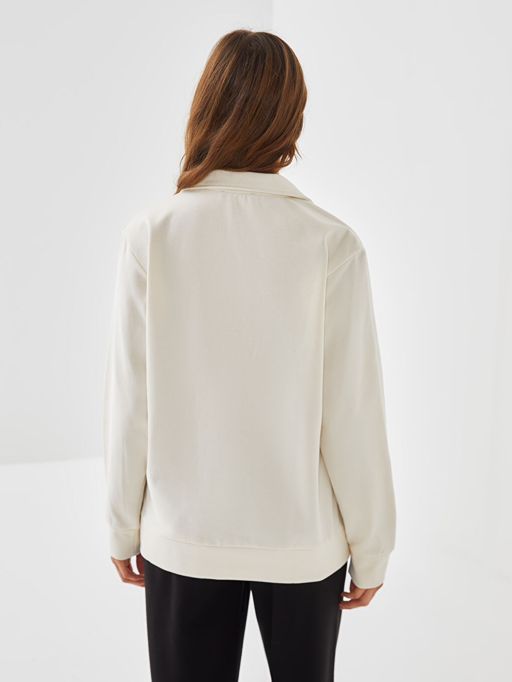 Polo Neck Printed Oversize Women's Thick Sweatshirt-3