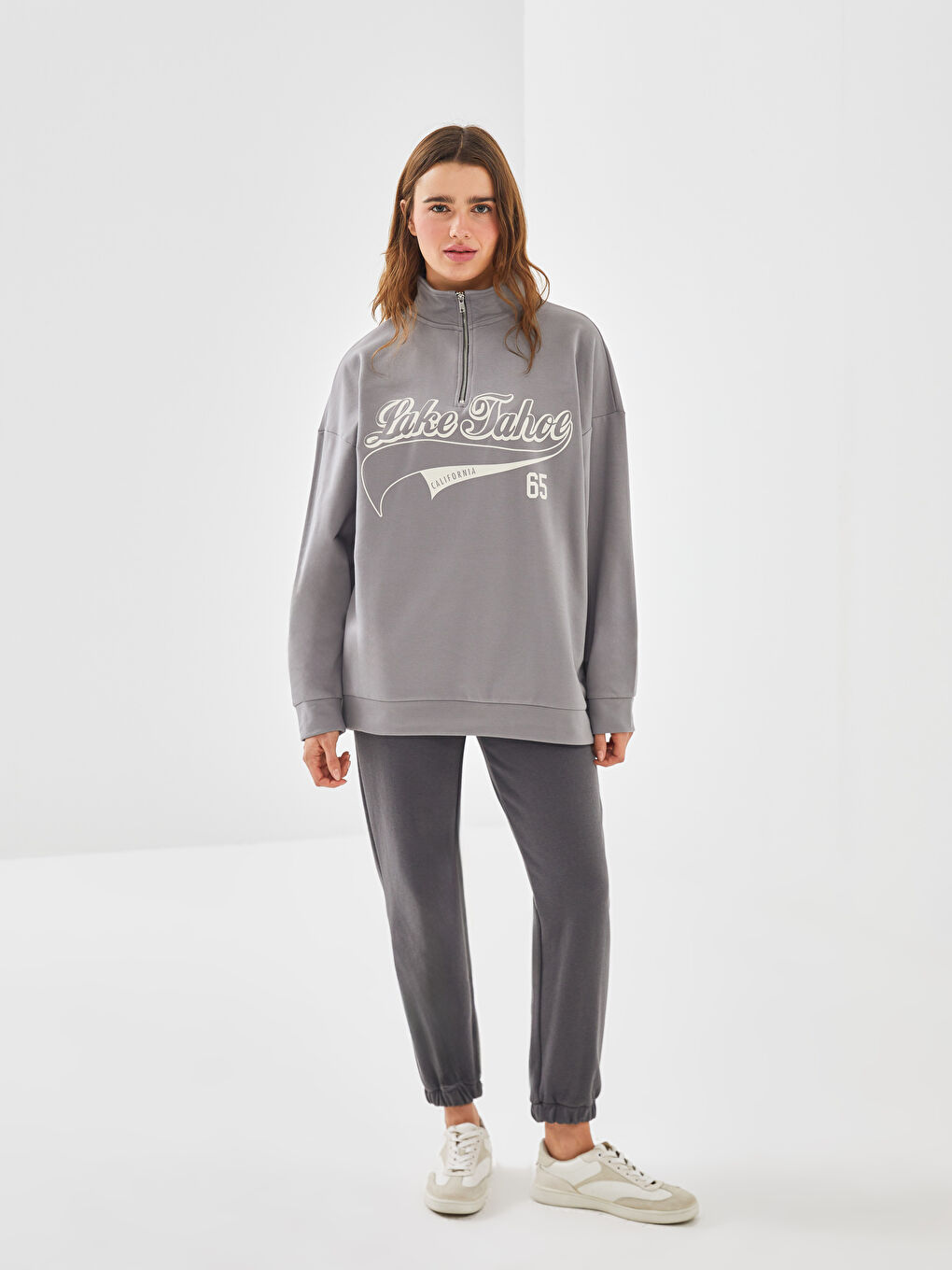 Funnel Neck Printed Oversize Women's Thick Sweatshirt-1