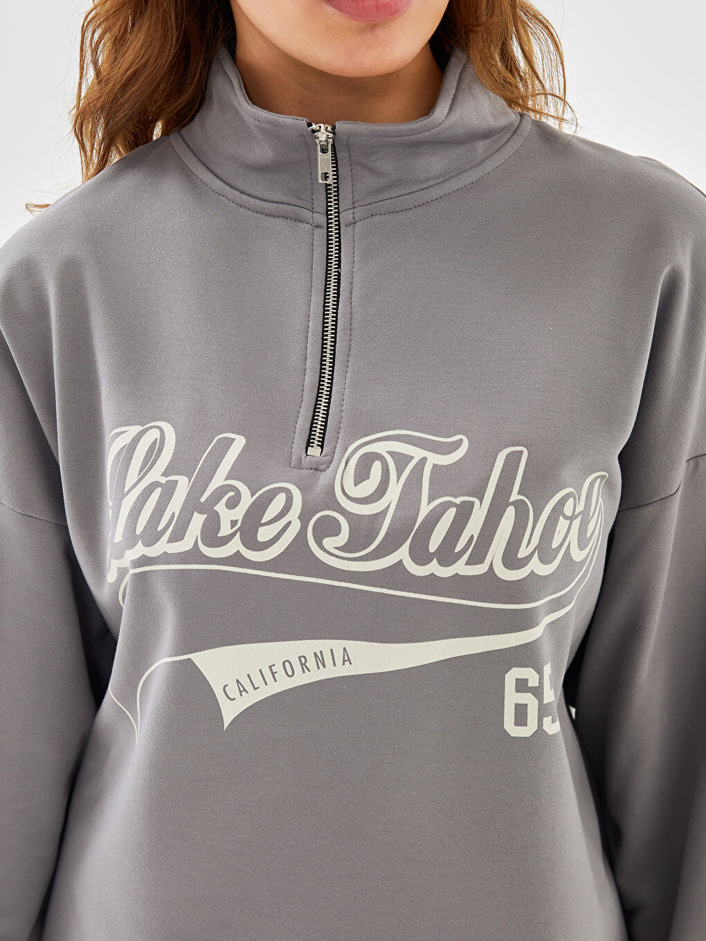 Funnel Neck Printed Oversize Women's Thick Sweatshirt-2