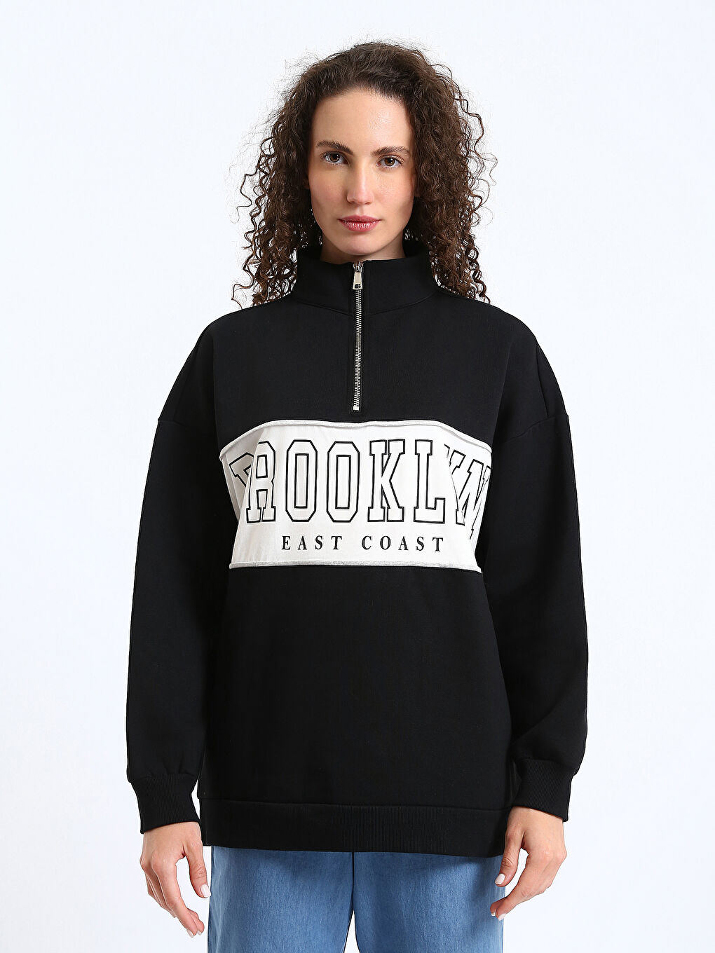 Funnel Neck Printed Oversize Women's Thick Sweatshirt